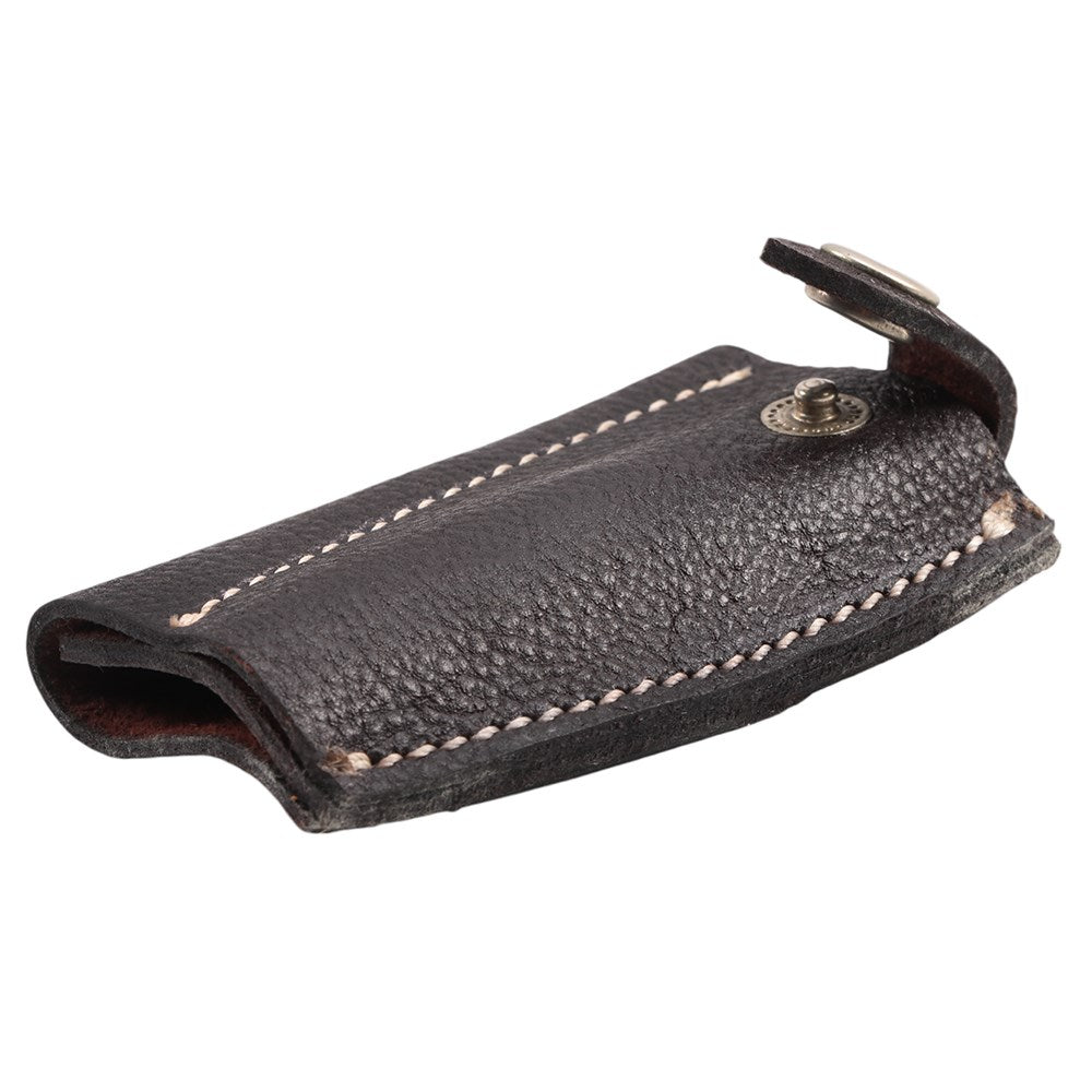 Ord River Side Lay Knife Pouch. Brown leather key holder with stitching detail on a white background
