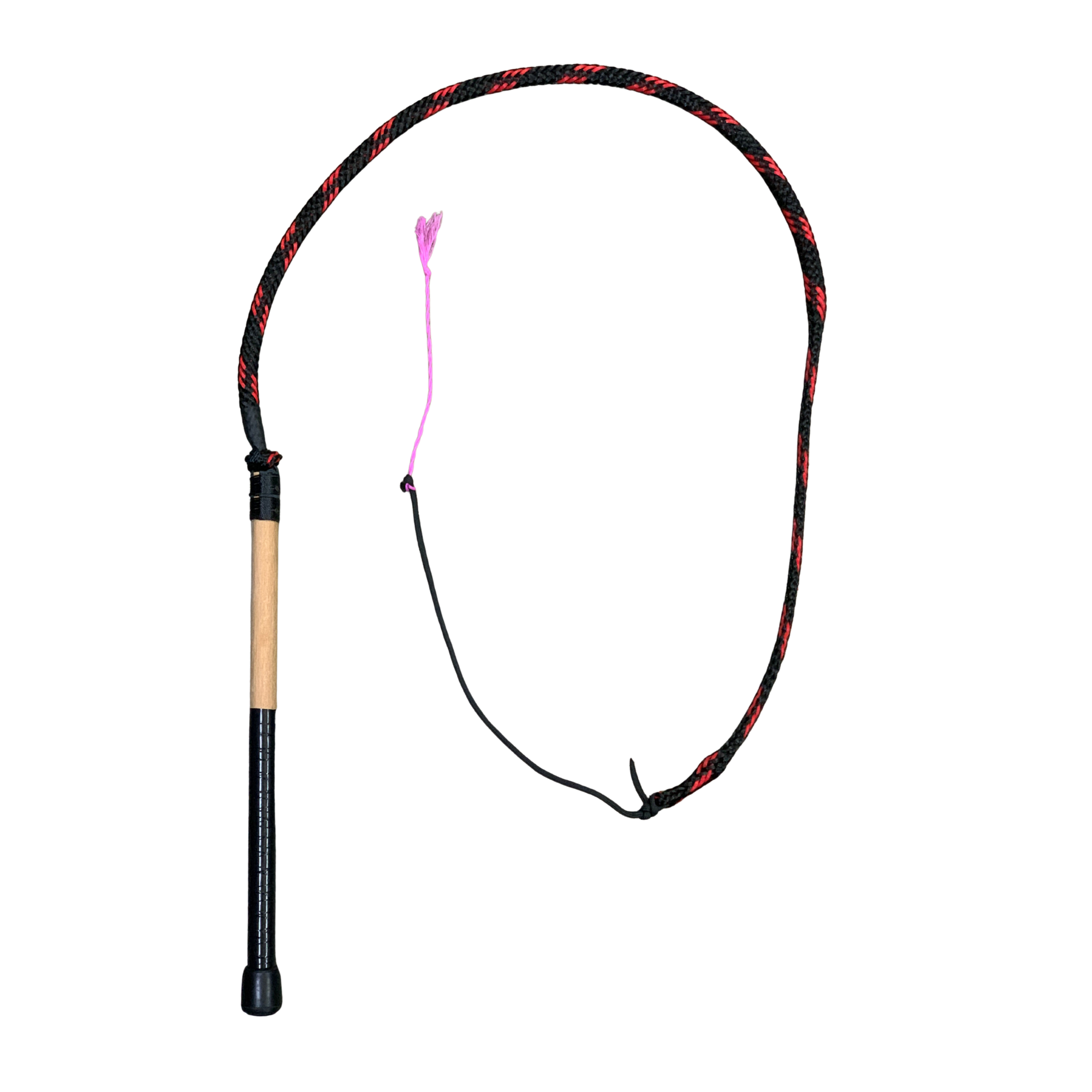 Krackin Whips 4'6 Whip. Black and red whip with a pink handle on a white background