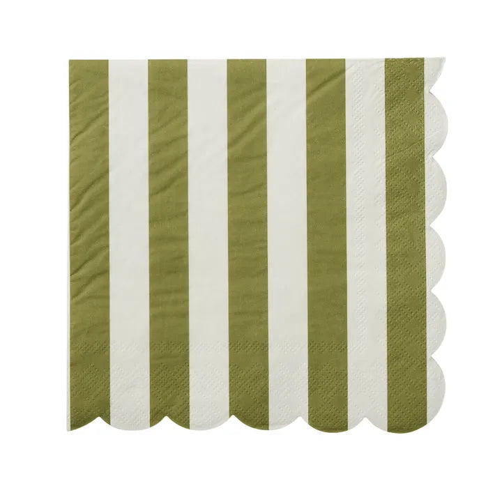 Carnival 20pk Napkins. Striped napkins with green and white vertical stripes on a white background