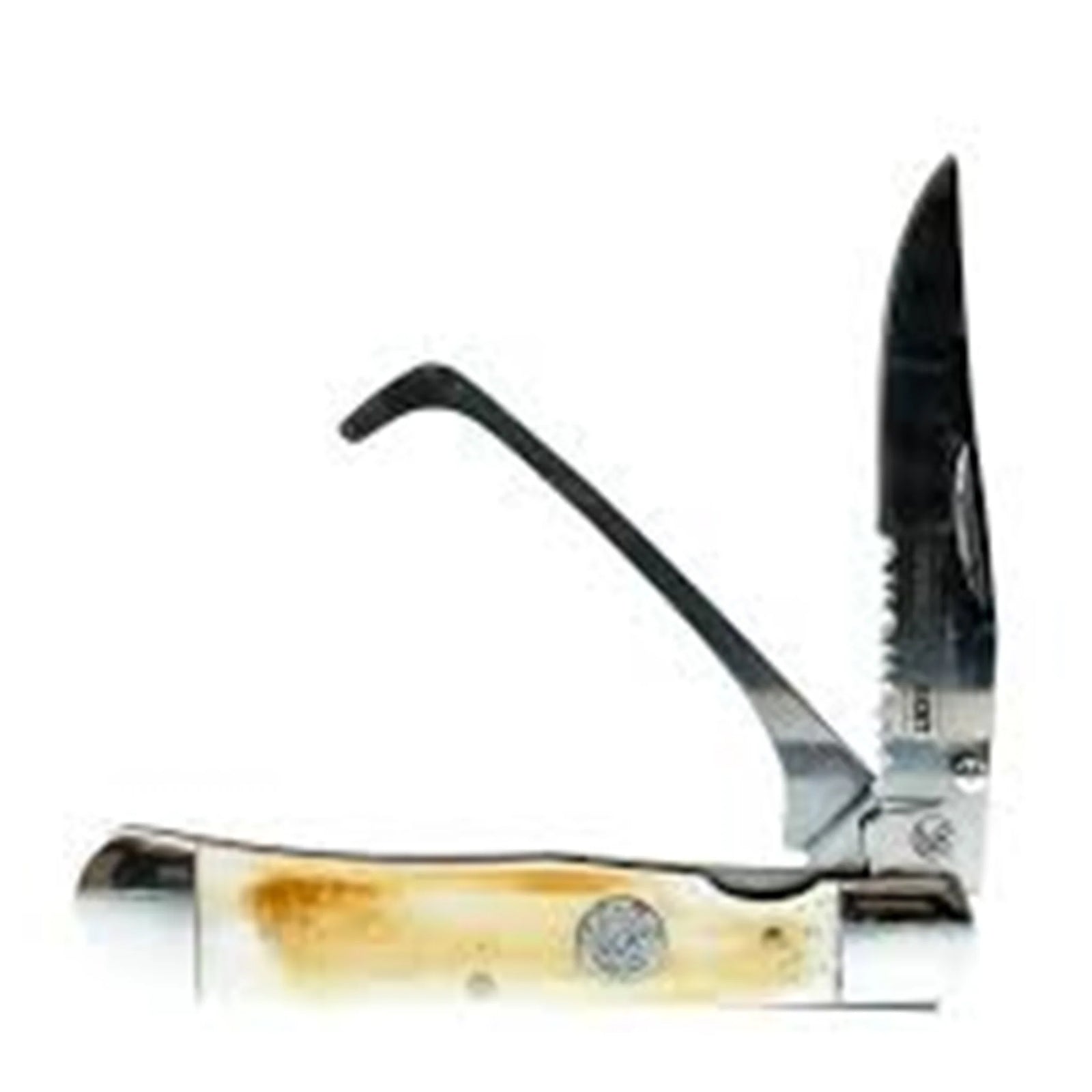 Whiskey Bent Foldable knife with staghorn handle on a white background