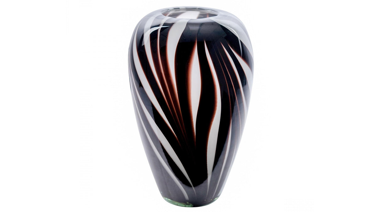 Zulu Stripe Vase. Black and white striped vase on a white background