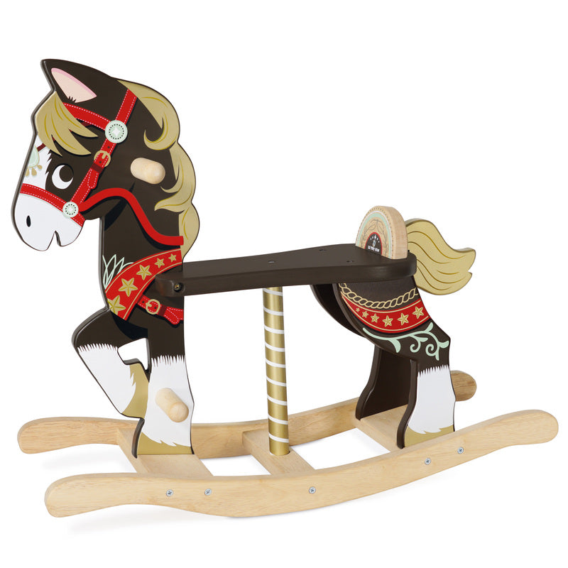 Kaleidoscope Classic Wooden Rocking Horse. Wooden rocking horse with decorative elements on a white background