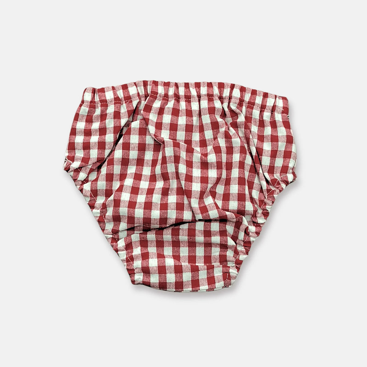 Love Henry Infant Girl's Pilcher. Red and white checkered baby girl's diaper cover with a elastic waistband and decorative white tie.
