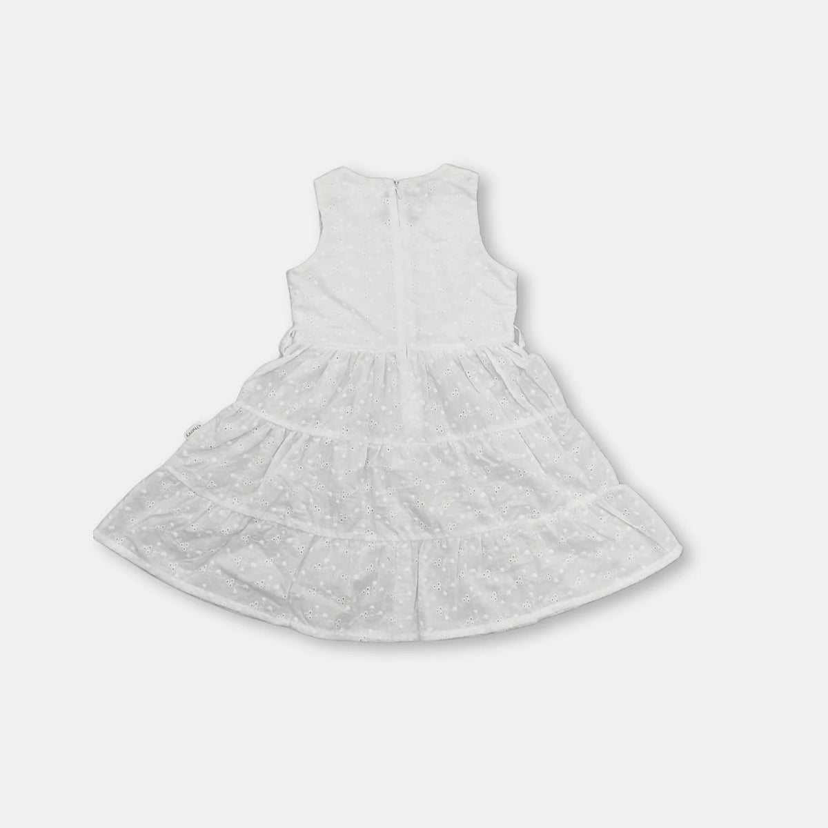 Love Henry Girl's Alice Dress. A sleeveless white dress with a V-neck, buttons down the front, and an A-line gathered skirt, designed for girls.