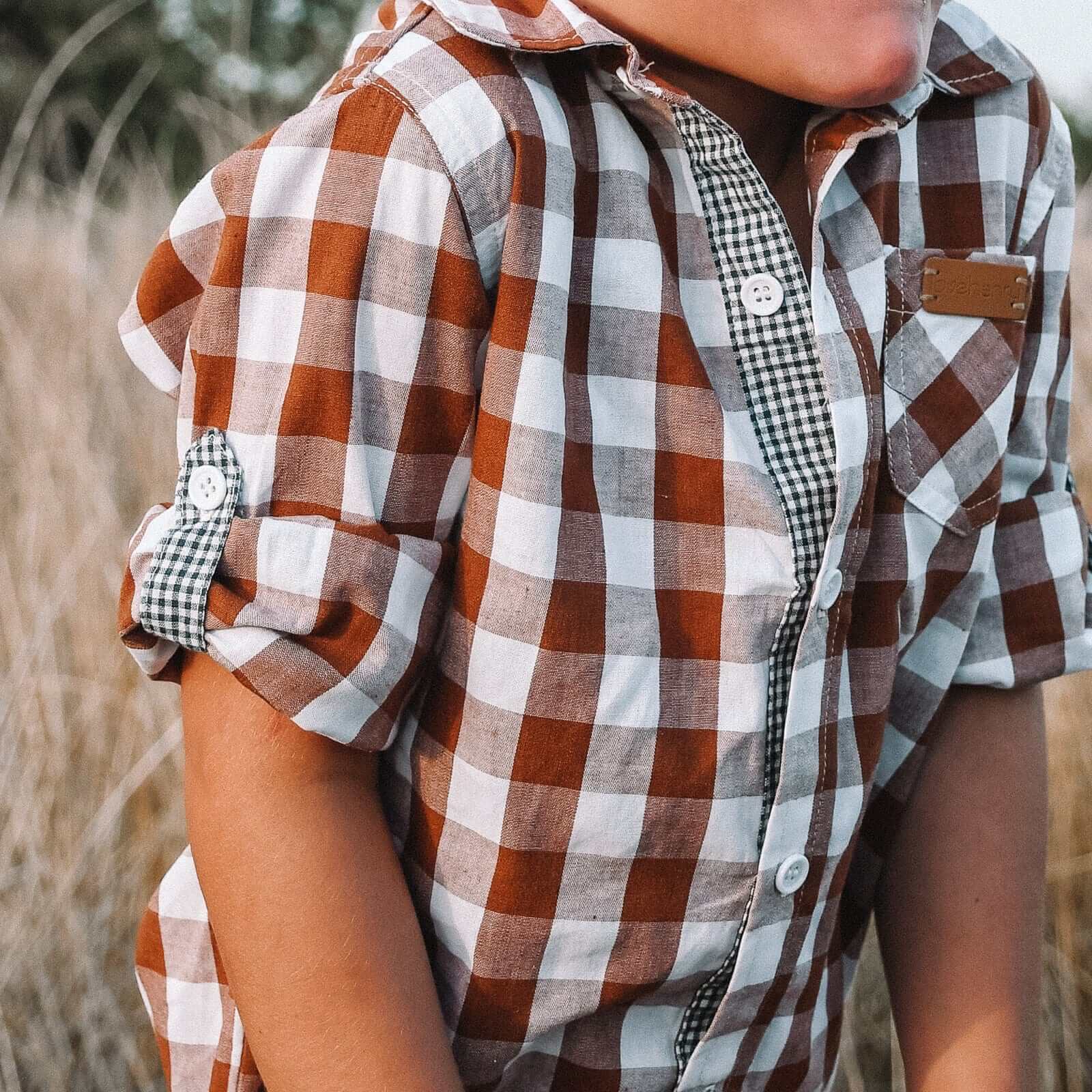 Love Henry Boy's Dress Shirt Large Bronze Check