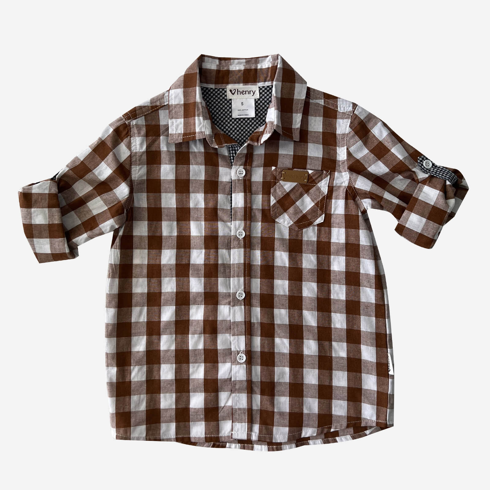 Love Henry Boy's Dress Shirt Large Bronze Check
