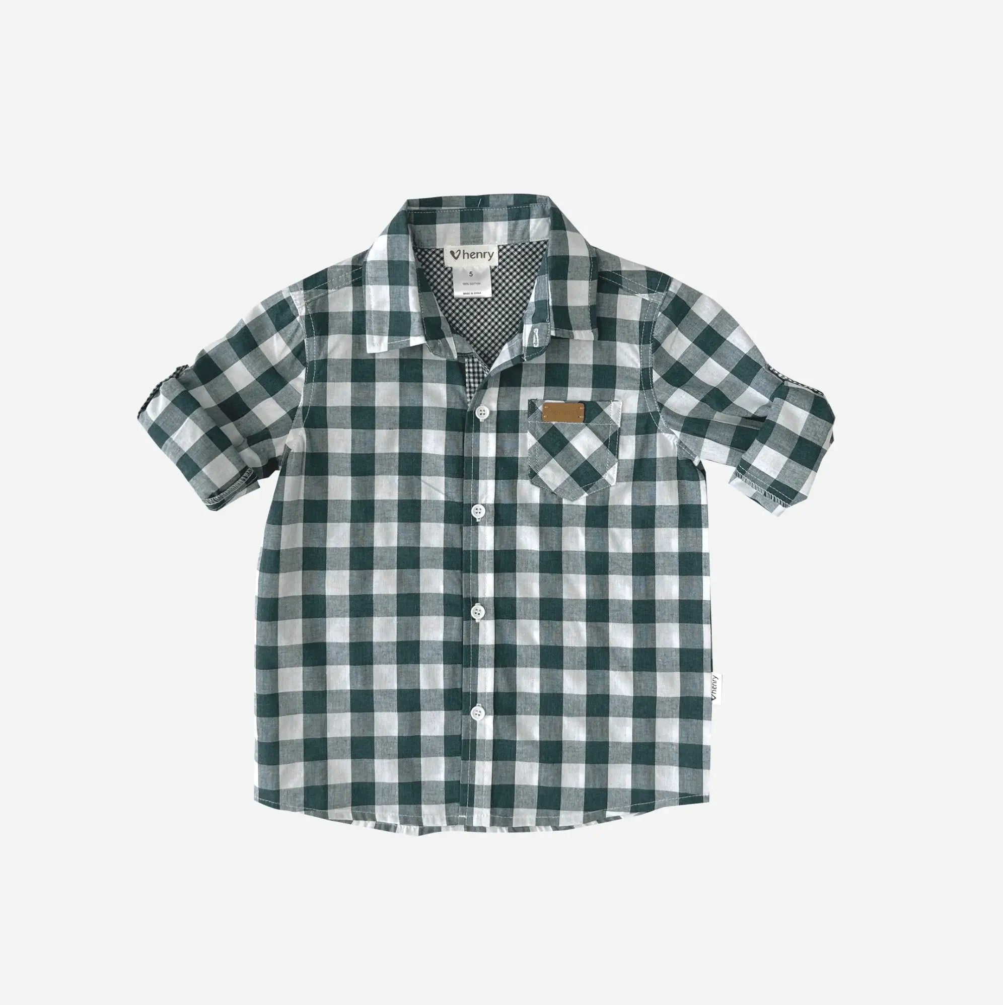 Love Henry Boy's Dress Shirt Large Green Check