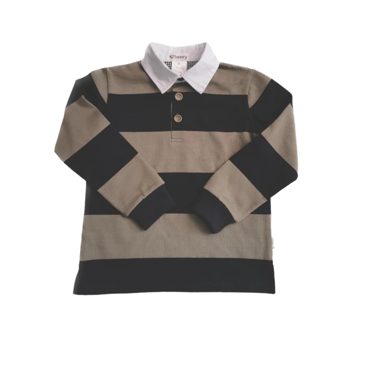 Love Henry Boy&#39;s Freddie Rugby Polo. Children&#39;s sweater with a striped pattern on a white background