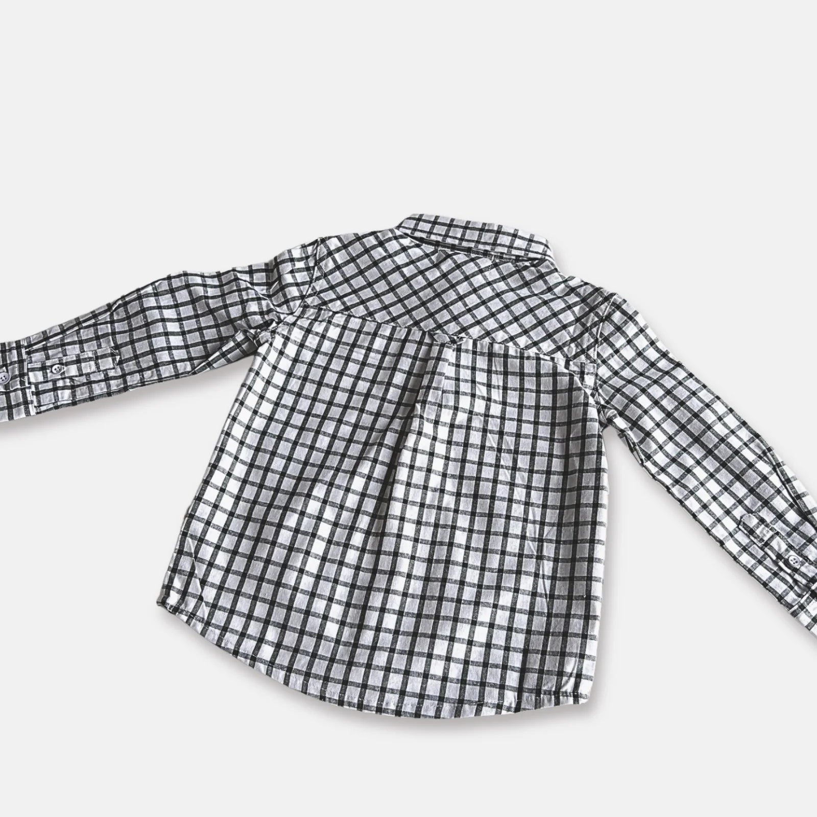 Love Henry Boys Oxford Shirt - Green Check. Green and white checkered shirt on a light gray background