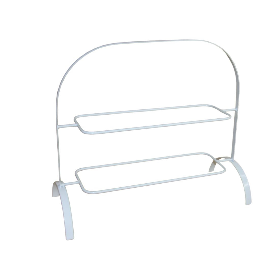 Farm Design Set of 2 Plates with Stand. White metal magazine rack on a white background