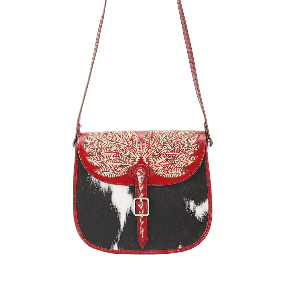 Loyal West Aurelia Mini Western Handbag. Handbag with red and black design on a white background