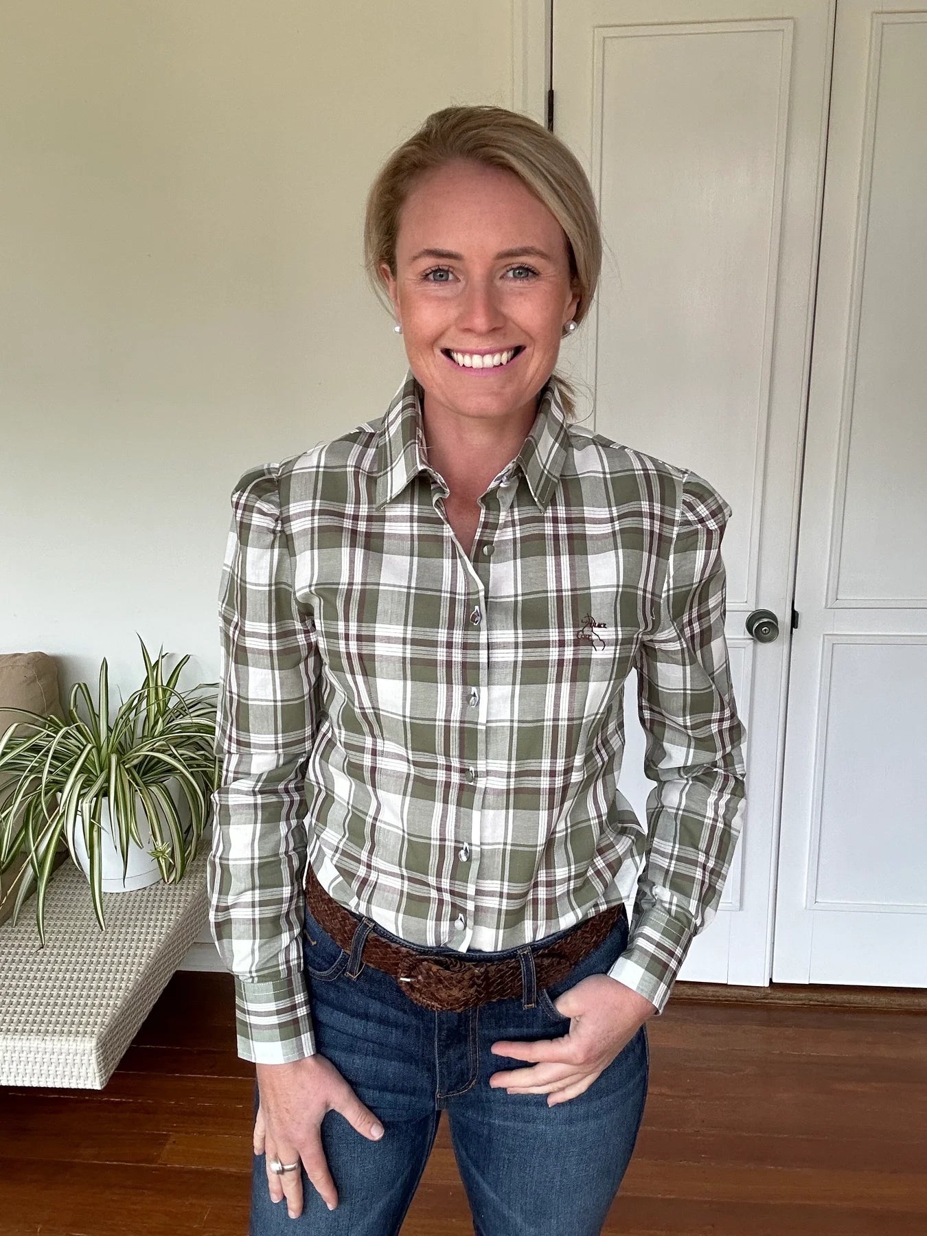 Black Colt Women's Maggie Green Plaid L/S Shirt