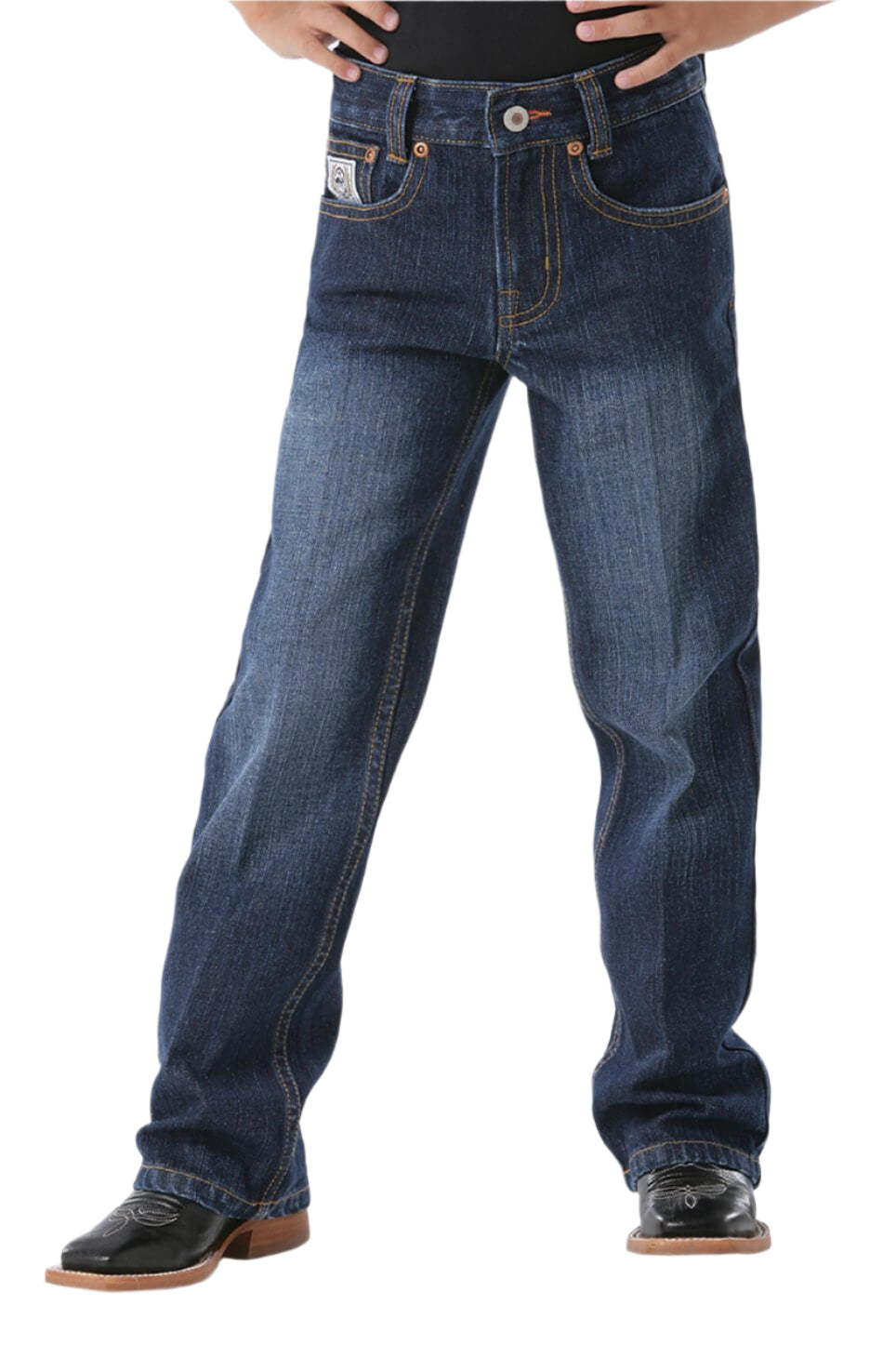 Cinch Boy's Youth White Label Dark Slim Jean. A pair of Cinch boy's youth dark slim jeans with adjustable waistband.