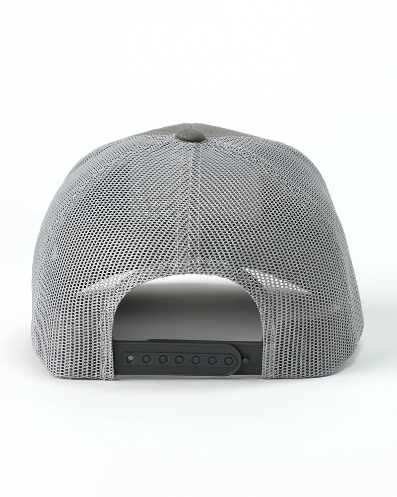 Cinch Men's Mid-Profile Trucker Cap. Gray mesh cap on a white background