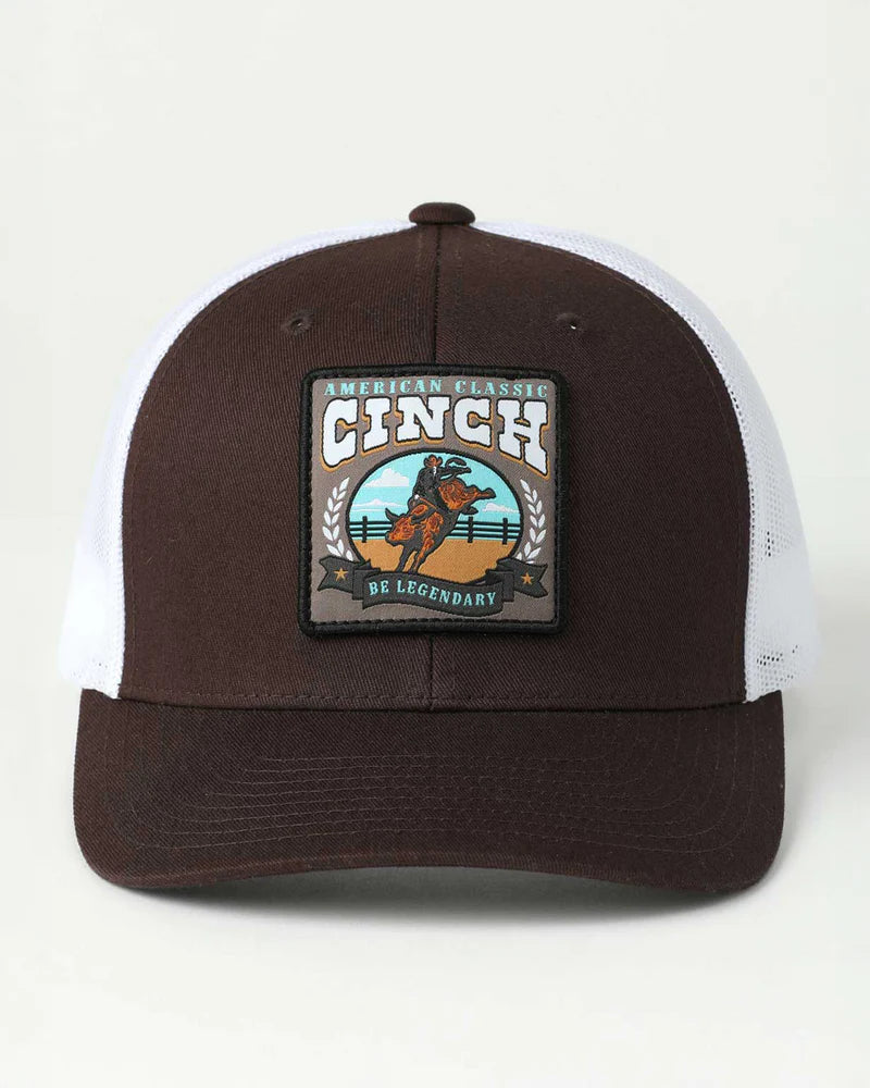 Brown and white cap with a patch on a white background