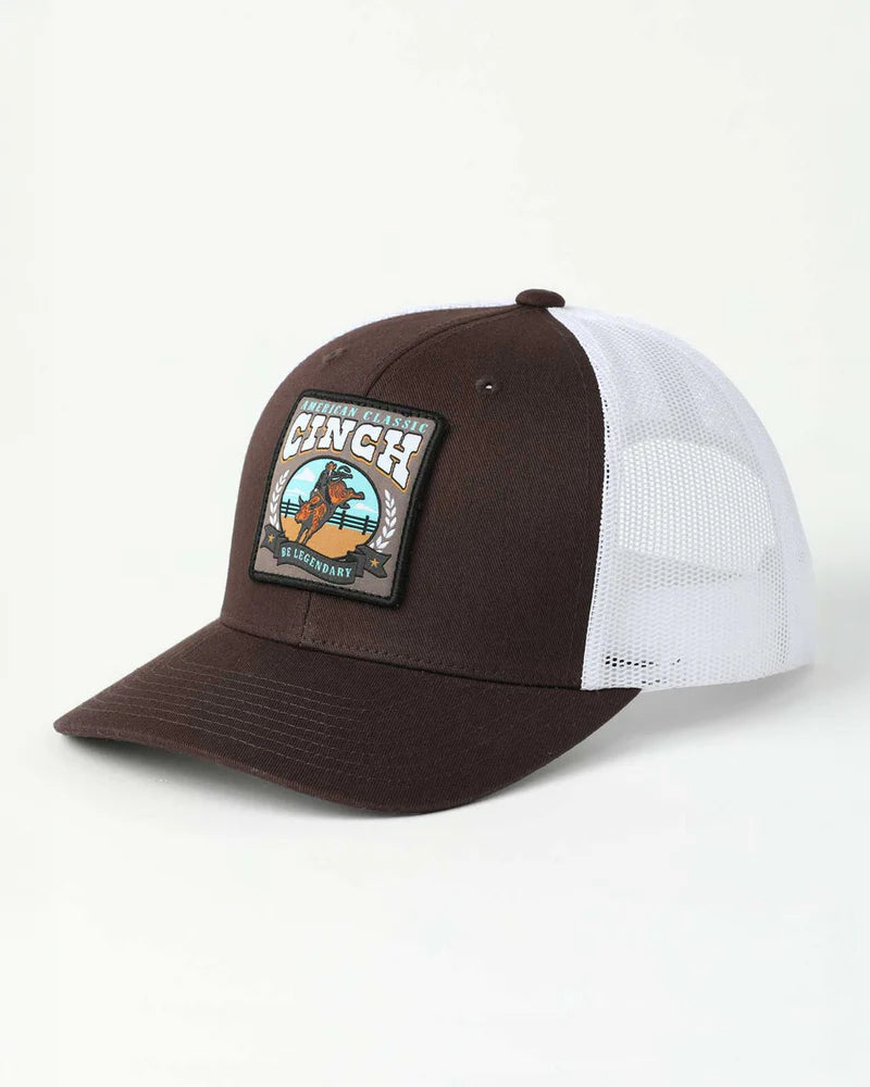 Brown and white cap with a patch on a white background