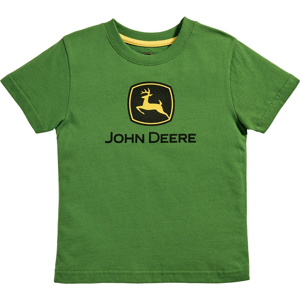 John Deere Boy's Trademark Logo Tee. Green t-shirt with John Deere logo on a white background
