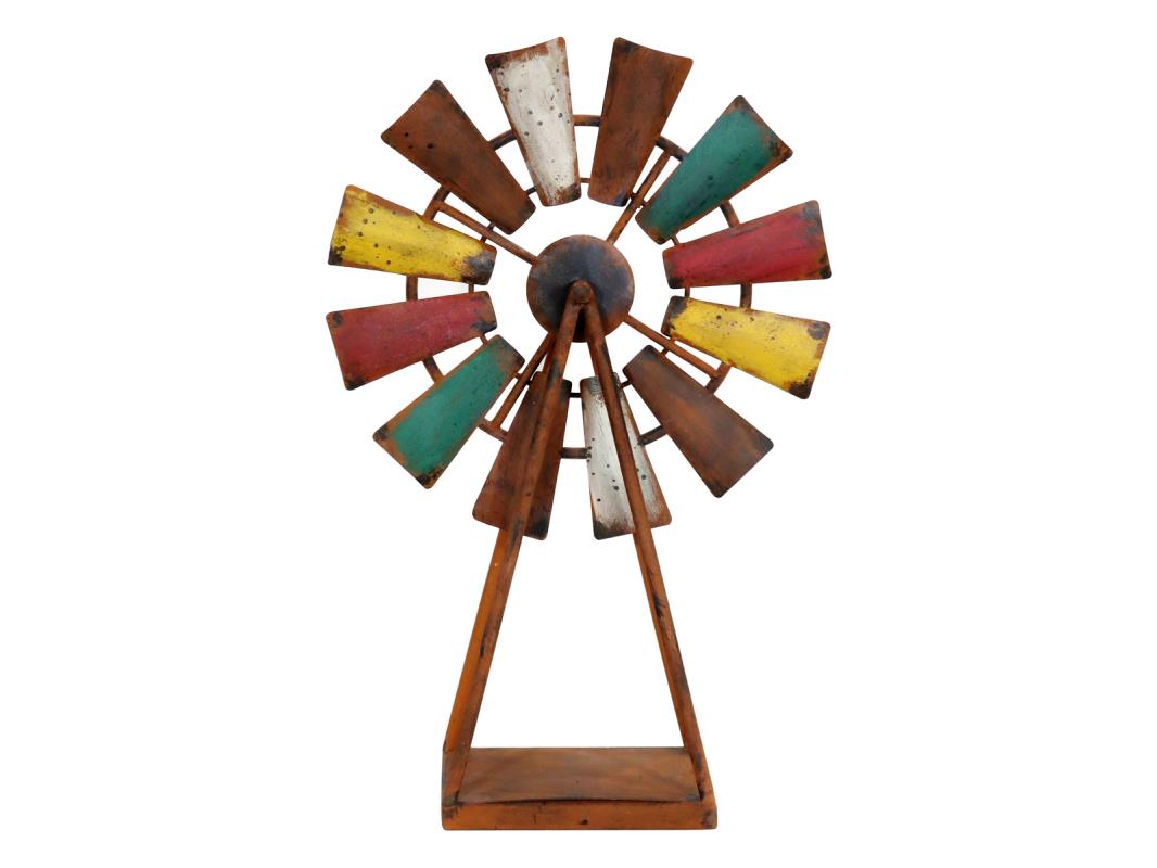Malmar Rustic Metal Windmill. Colorful windmill sculpture on a white background