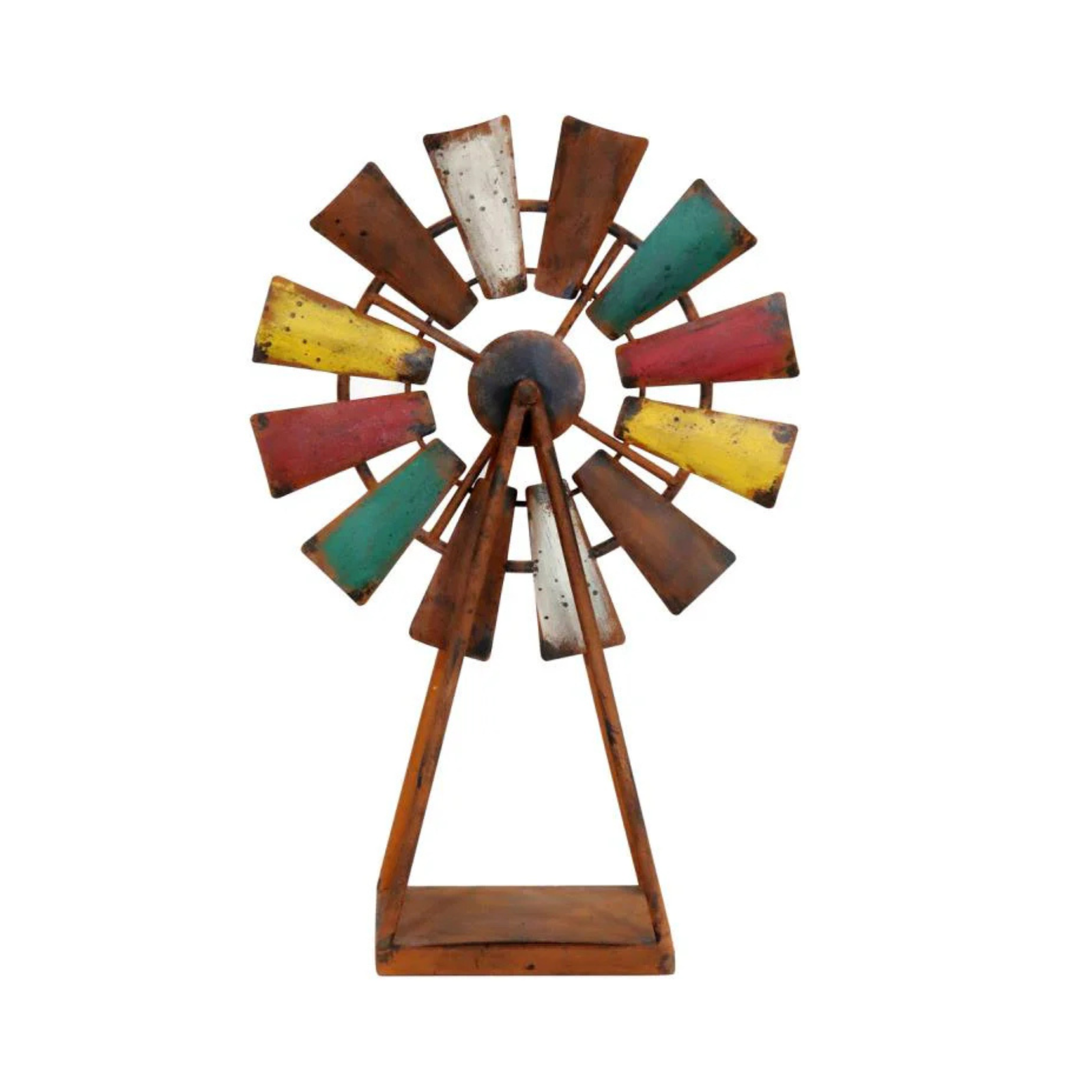 Malmar Rustic Metal Windmill. Decorative windmill with multicolored blades on a white background