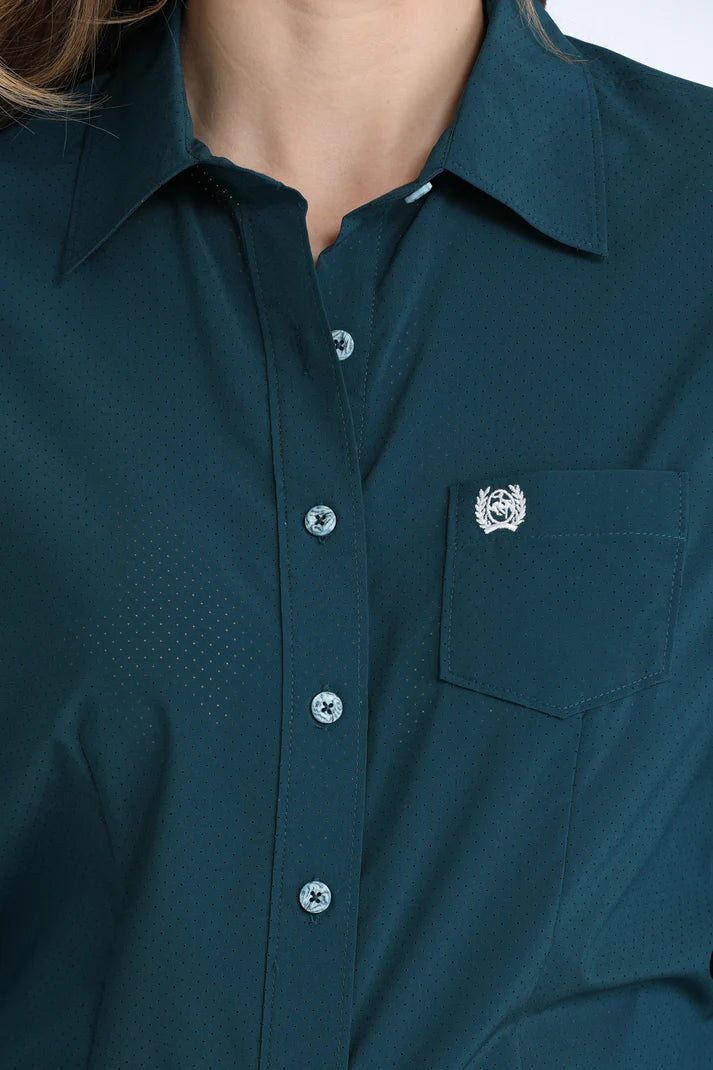 Cinch Women's ArenaFlex Solid Teal Long Sleeve Western Shirt