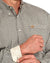 Cinch Men's Classic Fit L/S Western Shirt. Close-up of a person wearing a patterned shirt with a visible brand logo.