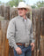Cinch Men's Classic Fit L/S Western Shirt. Man wearing a cowboy hat and checkered shirt standing in front of a wooden fence.