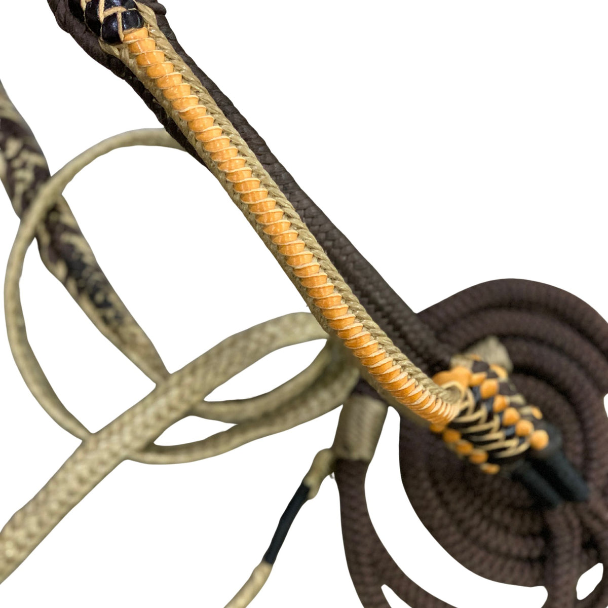 Professional-grade bull rope engineered for serious ropers. This 9-plait American-style rope features a 7/8" handle and tail for balanced control and durability. The 20" handle base with full lacing and 2 3/4" riser provides the grip and response serious competitor's demand. Built to perform in the arena, rodeo after rodeo.