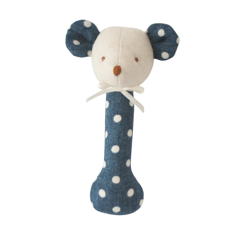 Toy rattle with a mouse design on a white background