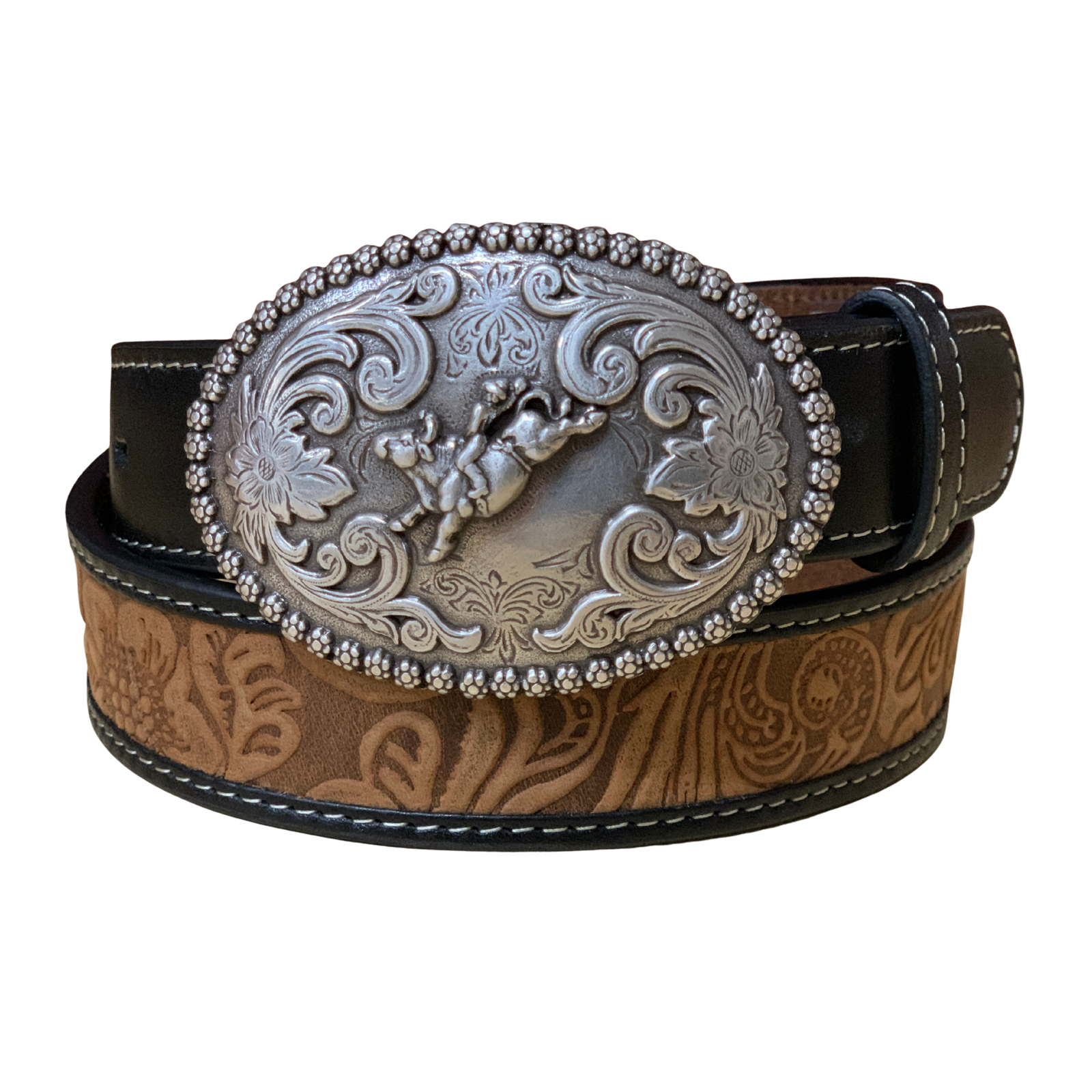 Nocona Boy's 1 1/4" Smooth Tabs Floral Western Belt