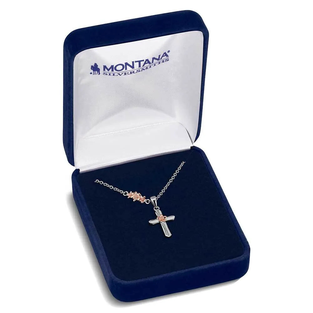 Necklace with blue pendant in a Montana Silversmiths box on a white background