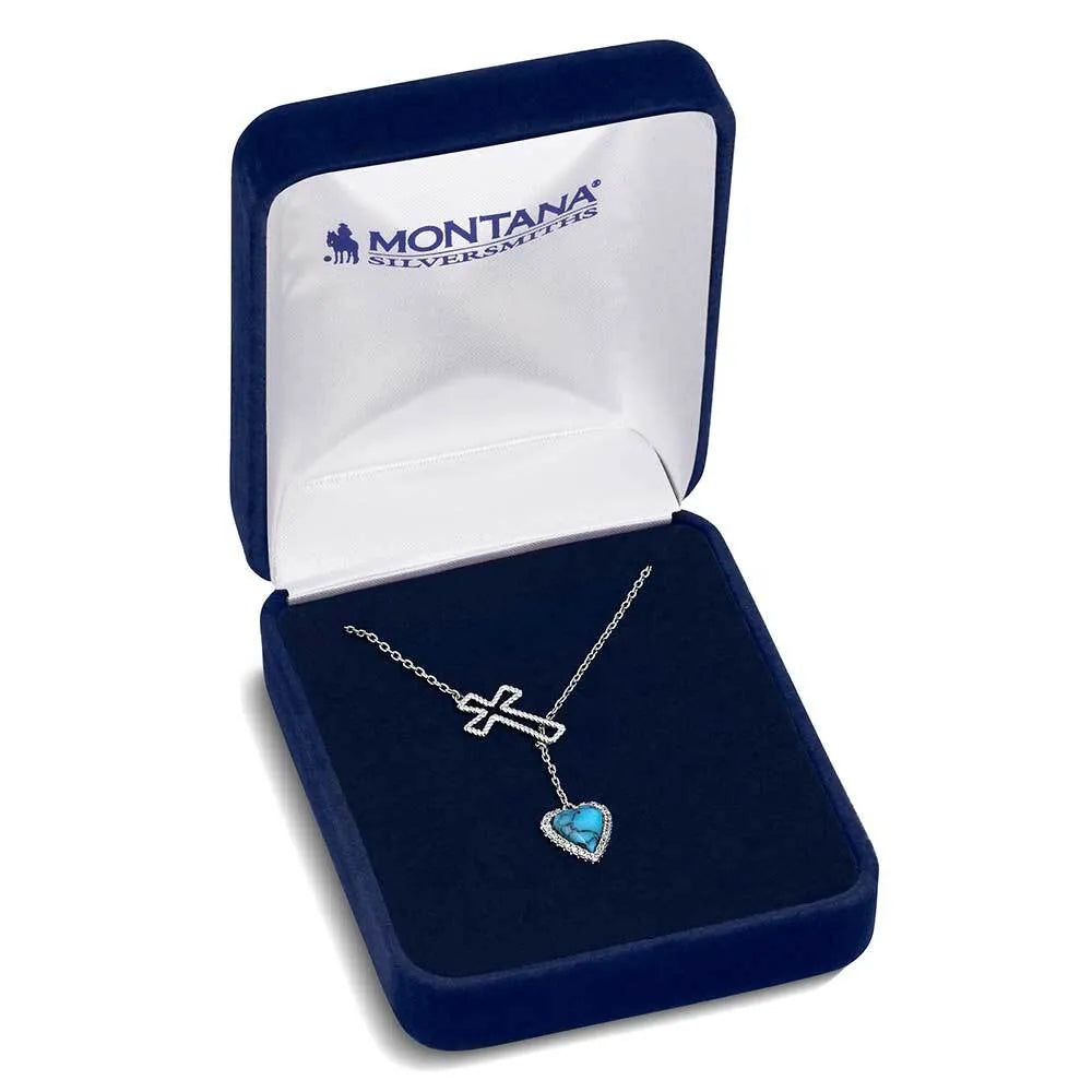 Necklace with a heart-shaped pendant in a Montana Silversmiths box