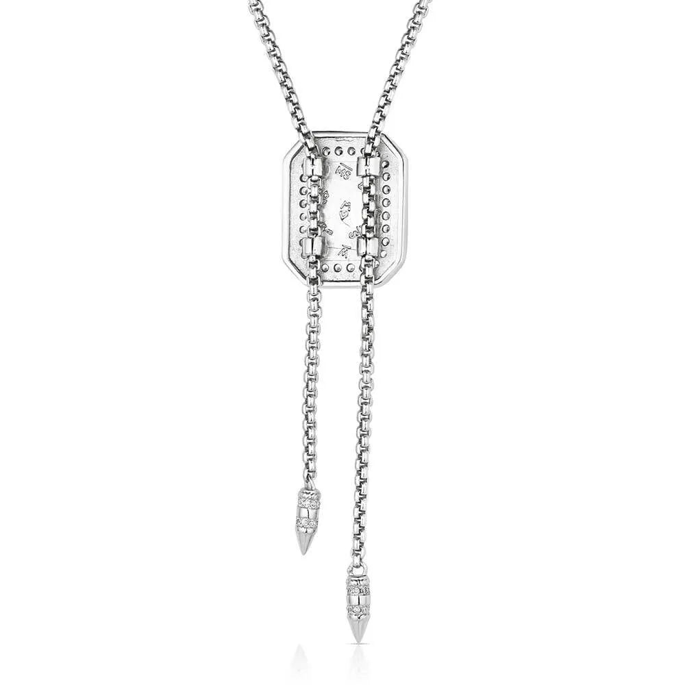 Silver necklace with a pendant on a white background