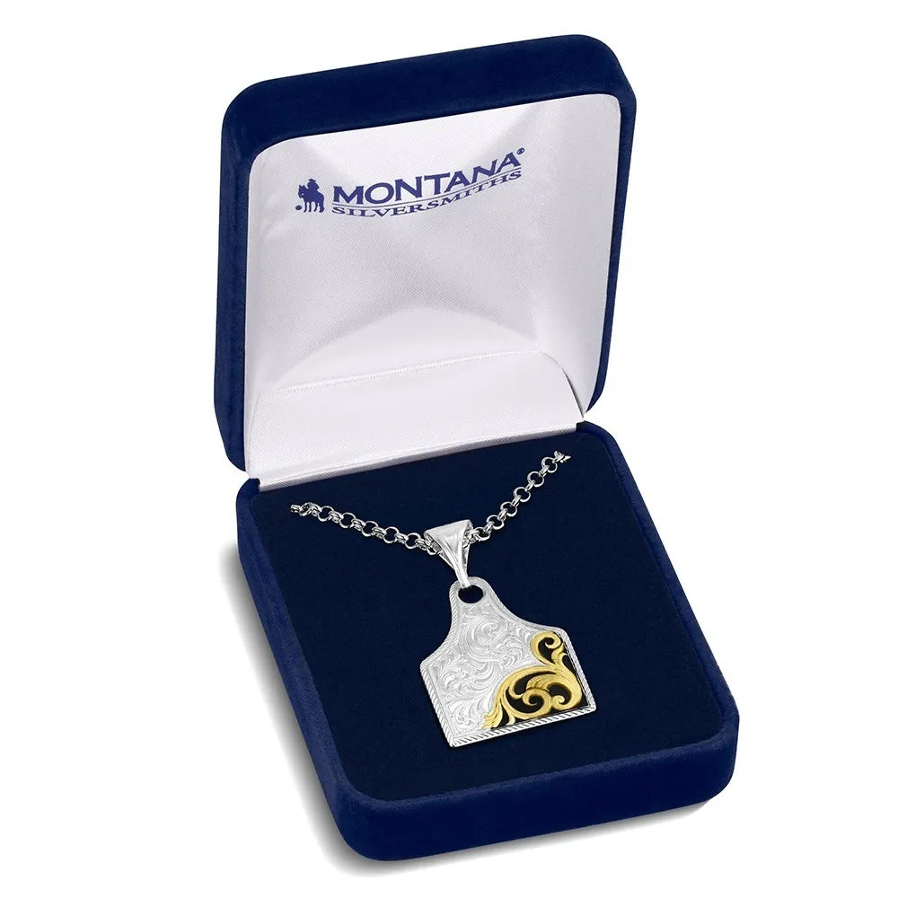 Necklace with a pendant in a Montana Silversmiths box on a white background