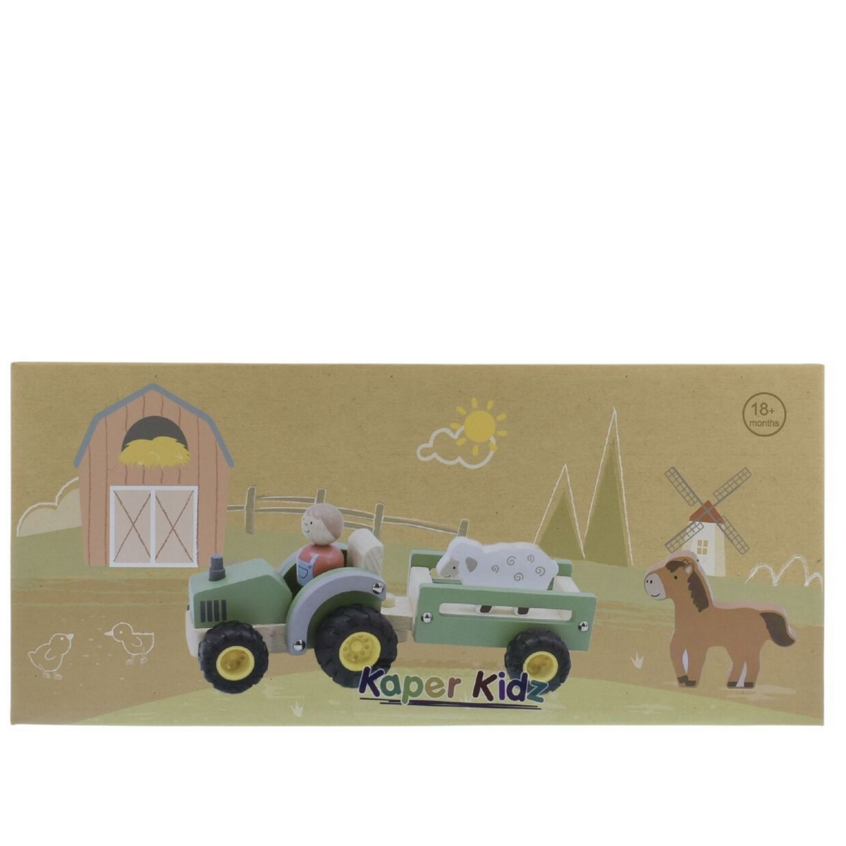 Wooden Tractor with Farm Animal Green Eleganter