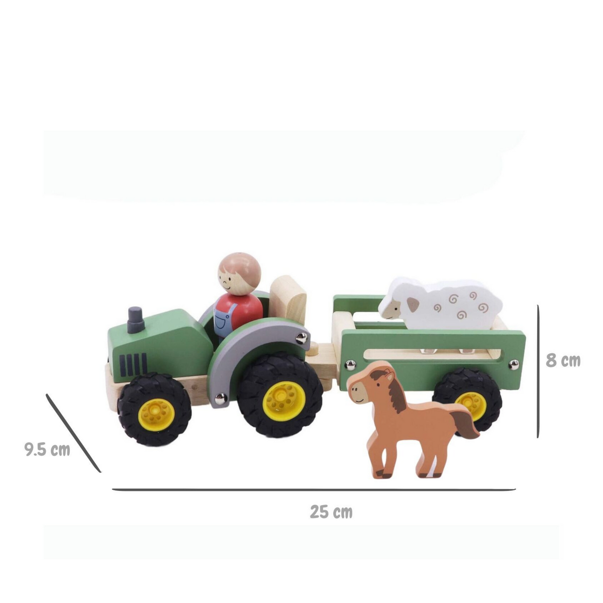 Wooden Tractor with Farm Animal Green Eleganter