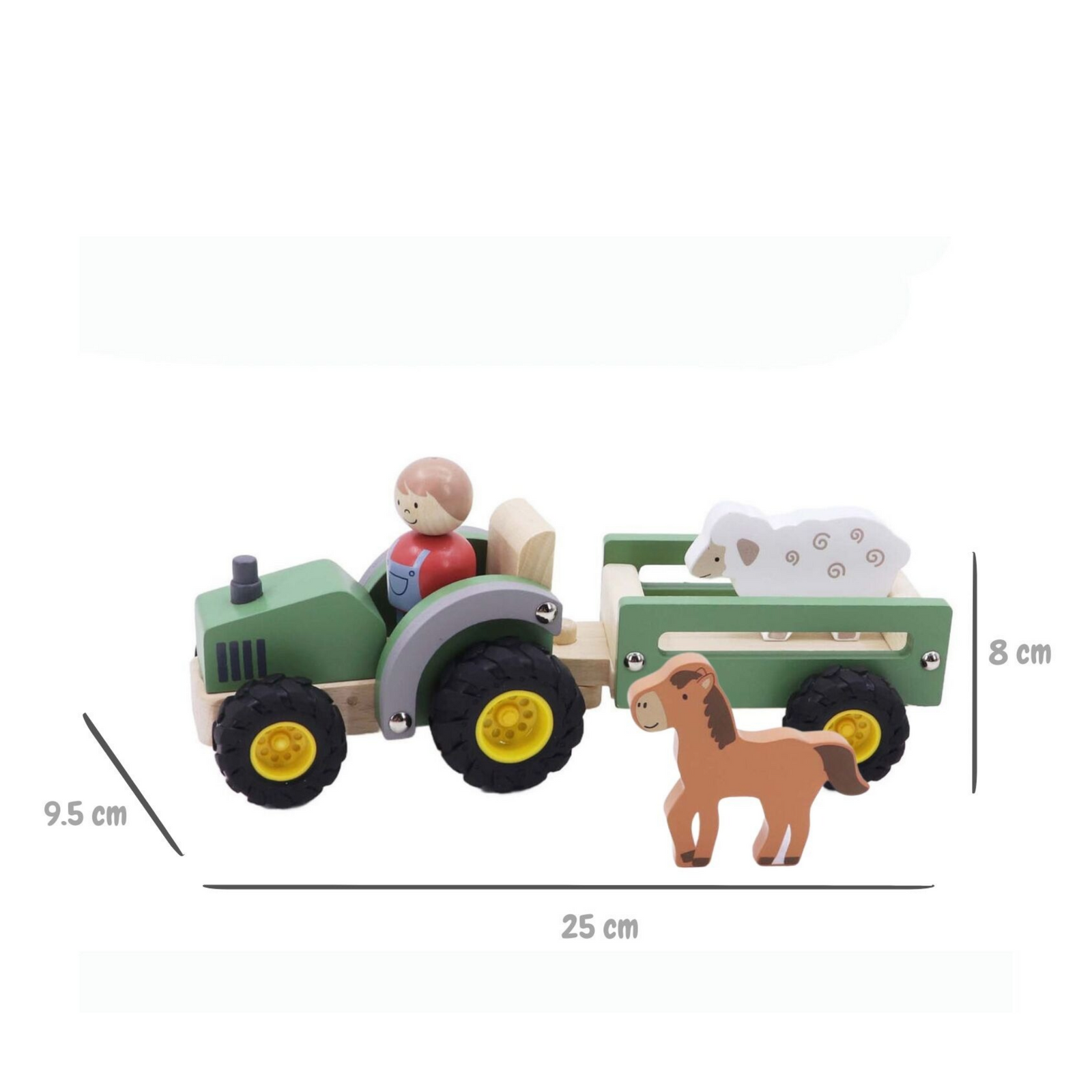 Wooden Tractor with Farm Animal Green Eleganter