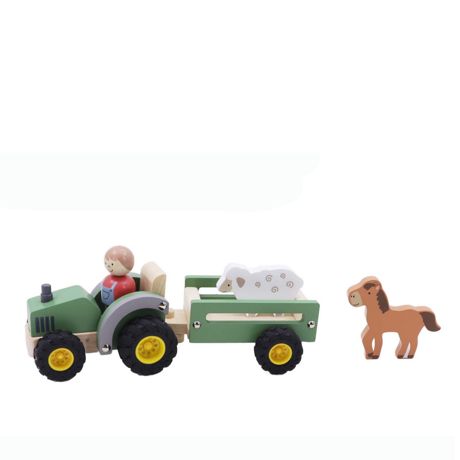 Wooden Tractor with Farm Animal Green Eleganter