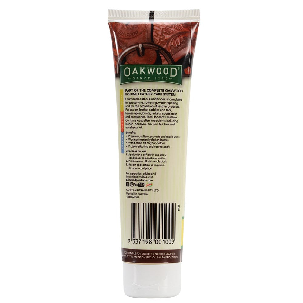 A squeeze tube of Oakwood Leather Care System Resin, shown from the back on a plain white background.
