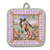 Lisa Pollock Country Dusk Mitt Holder. Potholder with horse and cowboy boot design on a purple checkered background