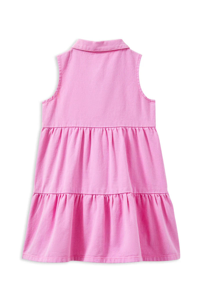 Milky Pink Twill Dress. Pink dress with a collar on a white background