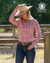 Pure Western Women's Kristen Western Belt. Woman wearing a patterned shirt and cowboy hat with 'PURE WESTERN' branding.