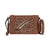 Pure Western Drew Western Bag. Brown leather handbag with intricate embroidery on a white background