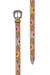 Pure Western Women's Carleen Western Belt. Colorful belt with floral patterns and a large buckle on a white background