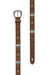 Pure Western Women's Kristen Western Belt. Brown leather belt with intricate design and turquoise stones on a white background