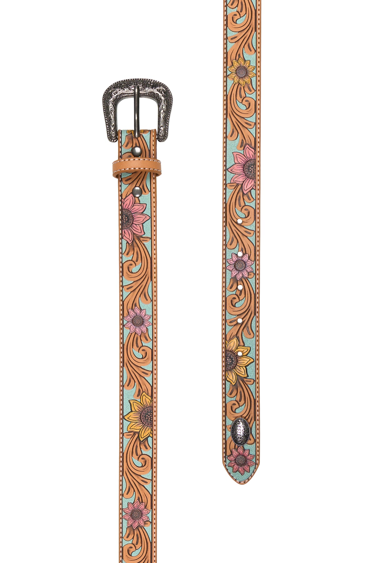 Pure Western Girl's Carleen Western Belt. Decorative belt with floral patterns on a white background