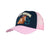 Pure Western Girl's Alesia Trucker Cap. Pink and navy cap with horse design on a white background