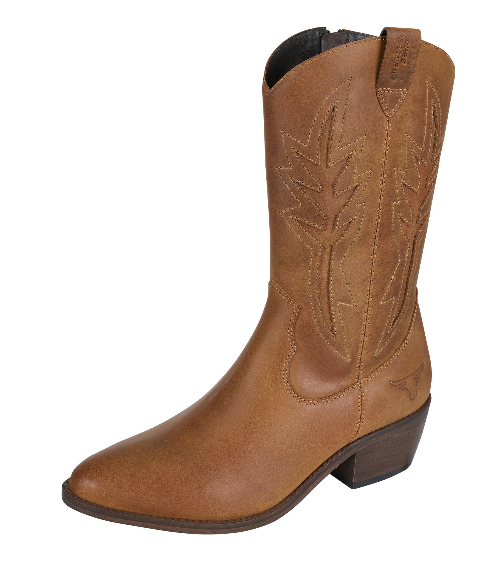 Brown cowboy boot on a white background