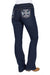 Pure Western Women's Ana Boot Cut Jean. Dark blue jeans with decorative back pockets on a white background
