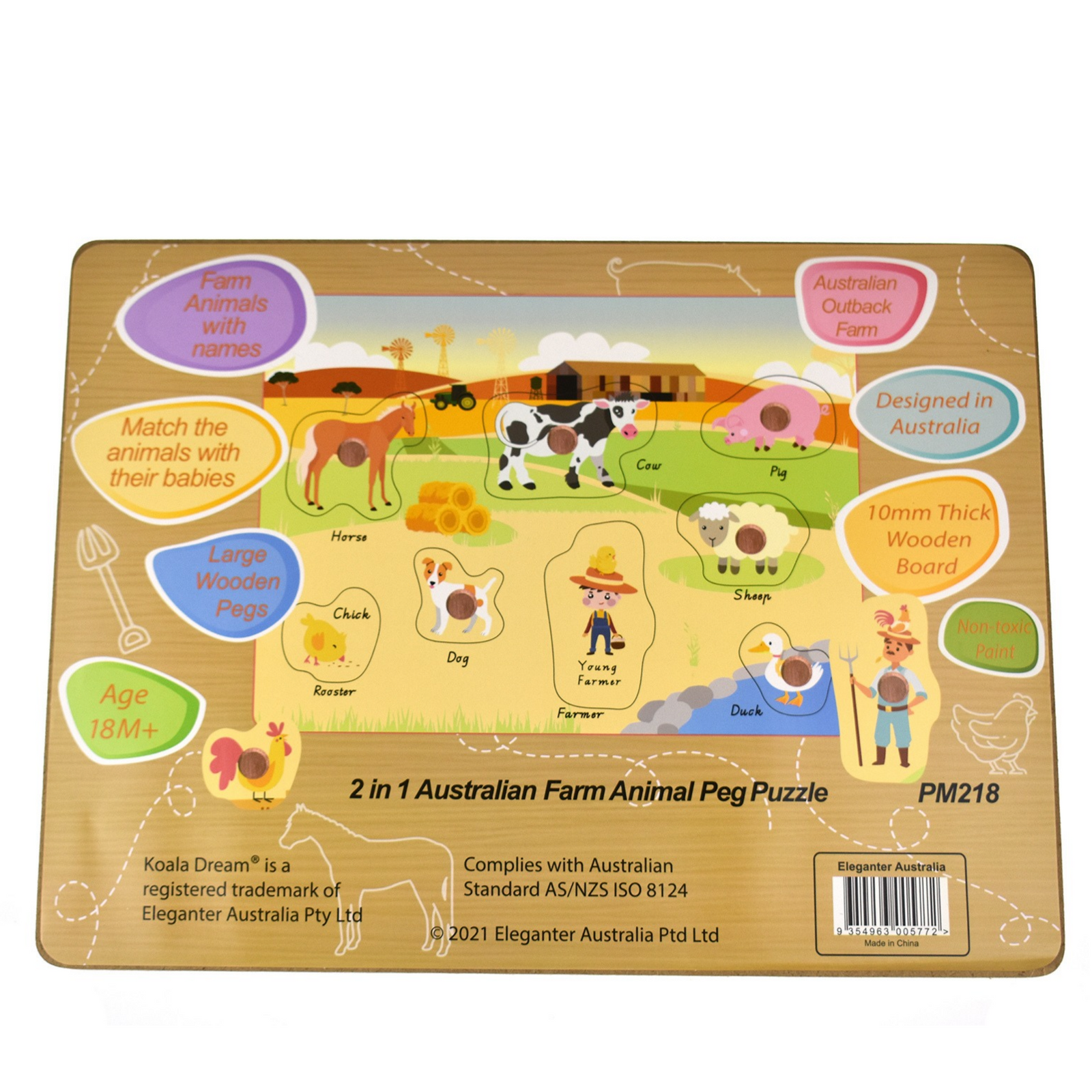 2 In 1 Australian Farm Peg Puzzle Eleganter