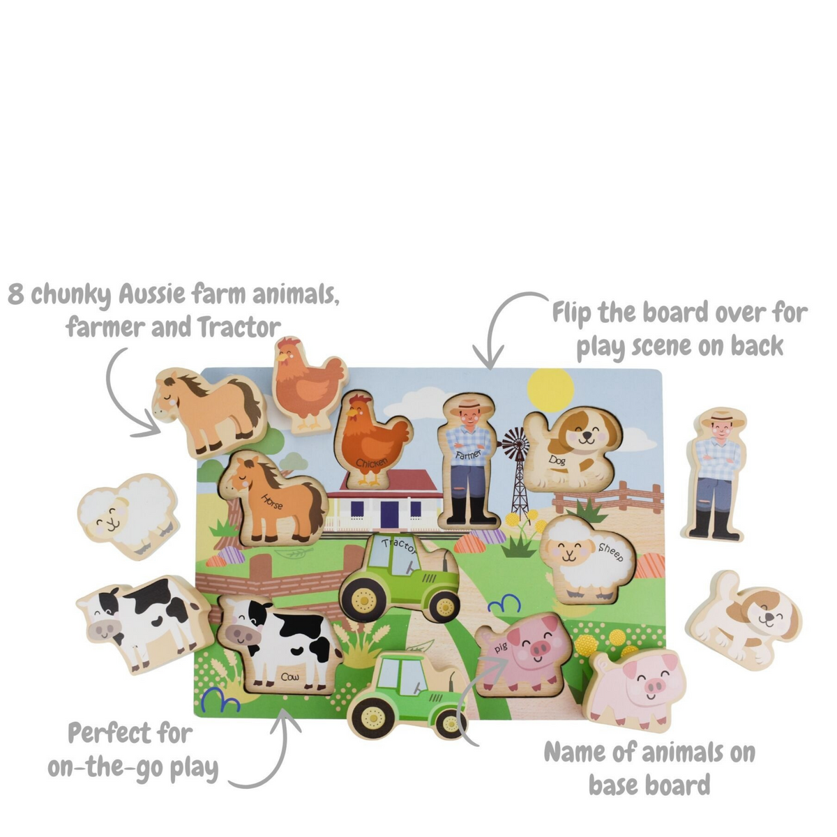 Eleganter Wooden Chunky Aussie Farm Animal Puzzle Eleganter